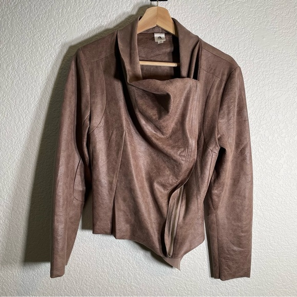 Flawless Women’s Long Sleeve Waterfall Zip Up Moto Jacket Tan Vegan Suede Small - Picture 6 of 10